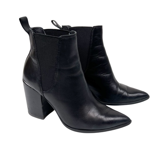 Steve Madden Kason Black Leather Point Toe Heeled Chelsea Ankle Boot Bootie‎ 7.5 - Picture 1 of 13